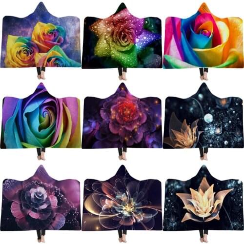 Exquisite tridimensional flower print Hoodie Blankets Traveling Camping throw Blanket Coral Fleece Warm Fleece Weighted Blankets