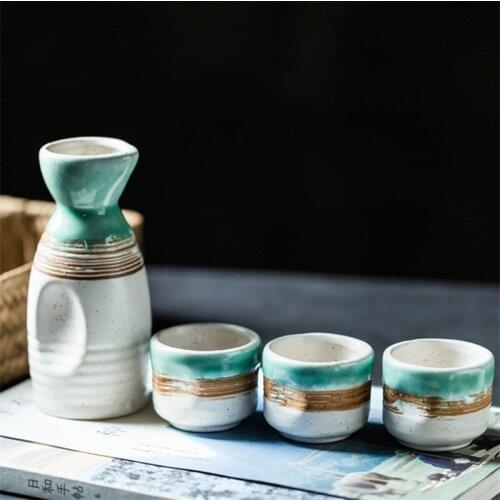 Ceramic Vintage Wine Pot Creative Tea Cups Japanese Hand Painted Sake Set Small Wine Glass Household Spirits Dispenser Drinkware