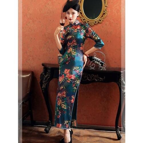 Oriental Dress Green Qipao Real Silk Retro Cheongsam Chinese Traditional Female Skirt Tight Fitting New 2021Summer China Dress