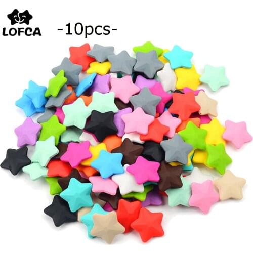 LOFCA 10pcs Five-pointed Star Silicone Soft Beads Baby Molar Beads Diy Bracelet Necklace Pendant Making Baby Teether Star Shape