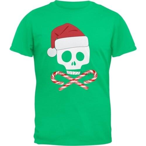 Skull And Cross Candy Canes Santa Green Adult MenS T-Shirt Top Big Tall Tee Shirt