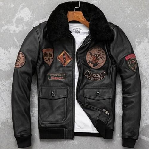 Men Leather Jacket Black Cowhide Flight Jackets Man Pilot Jacket Motorcycle Coat Winter Clothing