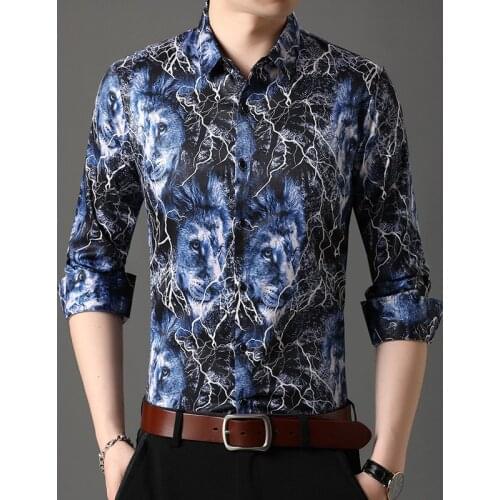 Top Quality New Style Fashion Designer Flower Brand Slim Fit Men Floral Shirt Trendy Korean Long Sleeve Casual Men Clothing