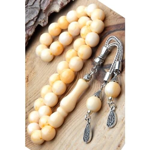 Mens 10mm White Moire Pine Scented Beirut Drop Amber Rosary