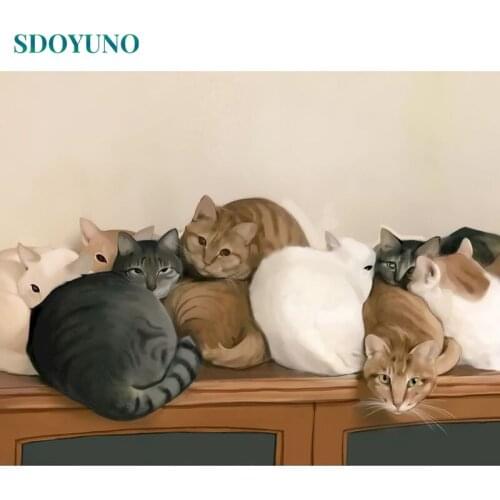 SDOYUNO 60x75cm Pictures By Numbers Cats DIY Painting By Numbers On Canvas Frame Animals Handpaint Home Decor Painting