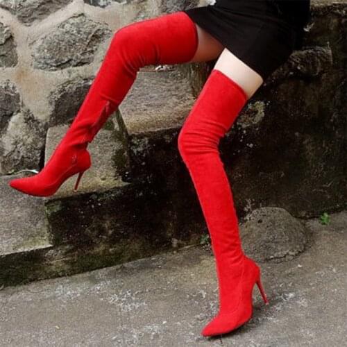 2020 New Fashion Winter Women Boots Stretch High Boots Ladies Thin High Heels boots red shoes woman Long boots