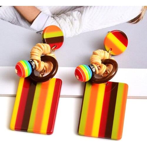 New fashion crystal colorful Acrylic gold metal pendant earrings high qualitygeometric pendant for womens wedding party jewelry