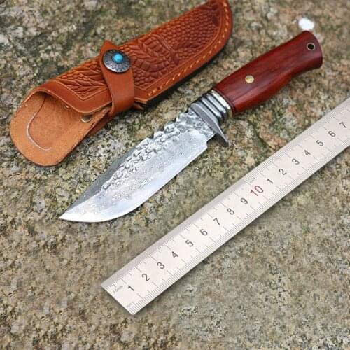 Sharp Damascus survival tactics straight knife fixed blade knife ebony handle High-end gift knife