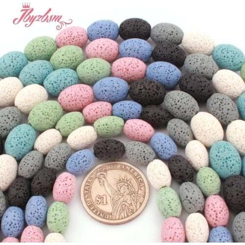 Olivary Sponge Beads Volcanic Lava Rock Stone Spacer Beads for DIY Accessorie Women Men Necklace Bracelet Jewelry Making 15"