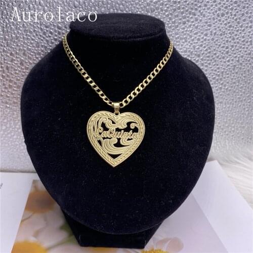 AurolaCo Custom Name Necklace Custom Gold and Silver Color Stainless Steel Nameplate with Heart Necklace for Women Gifts