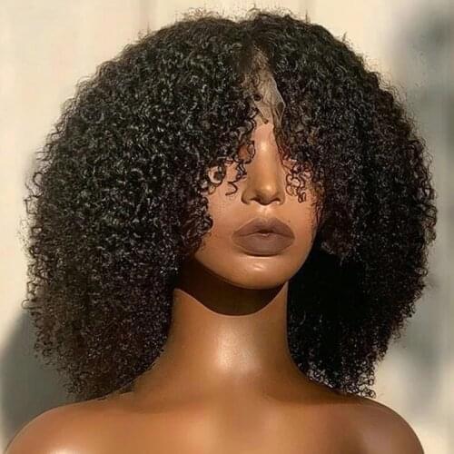 Kinky Curly Silk Top Lace Front Human Hair Wigs with Baby Hair With Bangs Silk Base Full Lace Natrual Hairline 13x6 Fringe Wigs