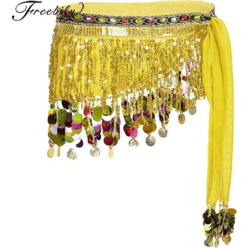 Belly Dance Belt Accessories Women Indain Sequin Tassel Hip Scarf Performance Costumes Dancing Belts Waist Chain Lace-up Skirt