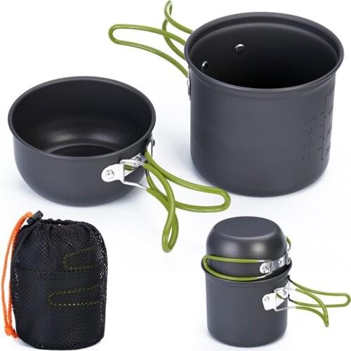 Camping Cookware Nonstick Outdoor Cooker Lightweight Pot, Pans with Mesh Bag Set for Backpacking Hiking Picnic Utensil Tableware