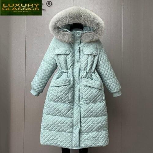 Womens Winter Down Jacket Warm Thick 90% White Duck Down Coat Female Hooded Parkas Woman Fox Fur Collar Abrigo Mujer LW