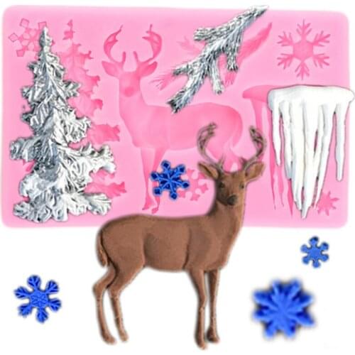 3D Elk Glacier Christmas Tree Snowflake Silicone Mold Christmas Cake Border Fondant Cake Decorating Tools Candy Chocolate Mould