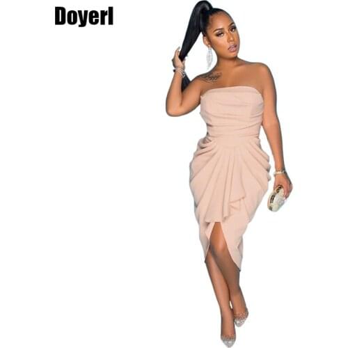 Sexy Ruched Bodycon Dress Women Strapless Elegant Summer Night Club Dress Outfits for Women Bandage Evening Party Midi Dress