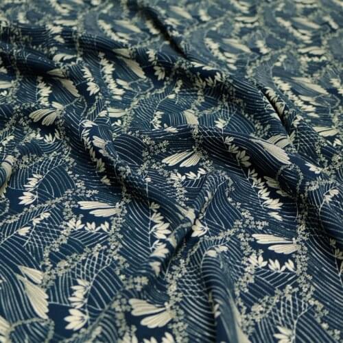 Leaves Printed Fabric Spring Summer Fashion Gauze Skirt Womens Tops Pants Cloth by Meter Material for Sewing Per Meter