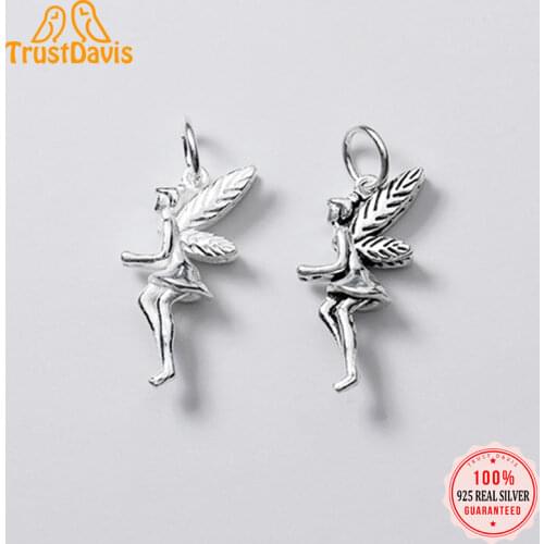 Trustdavis 2021 Real 925 Sterling Silver Fashion Sweet Angel Wing Fairy Charm Pendant Handmade DIY Accessories Jewelry DZ276