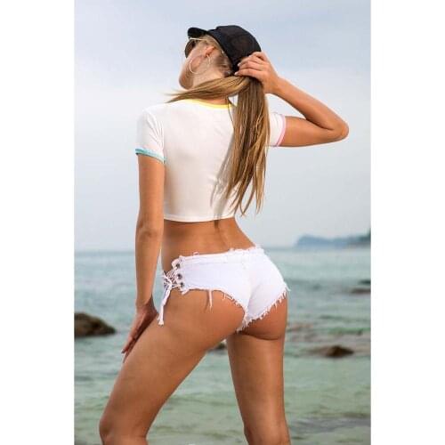 Candy Color Plus Size XL Hot Sexy Denim Booty Shorts Lace Up Bandage Tassel Hole Micro Mini Short Jean Bikini Thong Beach Tanga