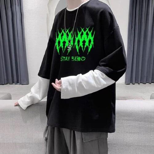 M-XXXXL Oversized Fake Two-piece T-shirt Fun Letter Printing Y2K Goth Punk Aesthetic Womens top Kawaii Black Vintage Streetwear