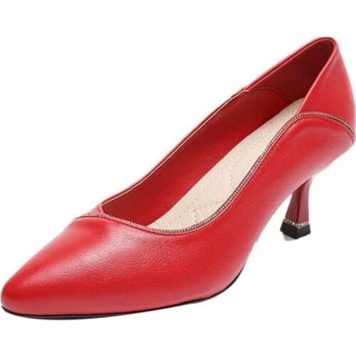 Hot 2020 New Spring Pointed Genuine Leather Shoes Elegant Temperament Fine Heel High Heel Shoes Fashion Concise Work Women Shoes