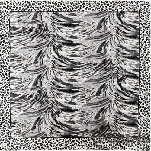 POBING Silk Scarf Women Leopard Print Manual Hand Square Scarves Spain Echarpes Foulards Femme Wrap Bandana Small Hijab 90CM