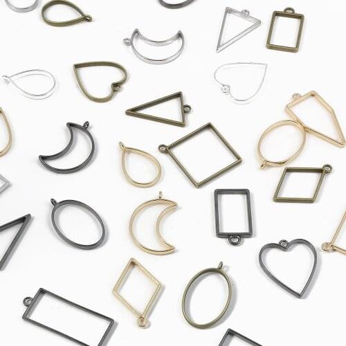 10pcs/lot Gold/Rhodium/Bronze Geometric Figure Charm Hollow Glue Blank Pendant Tray Bezel Charms DIY Handmade Bezel Mold