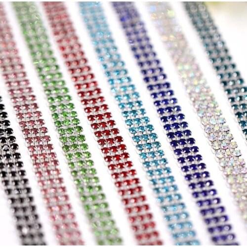 10Yard 3Rows SS12 3mm Crystals Rhinestones Chain Ribbon Trim For Wedding Cake Banding Sewing DIY