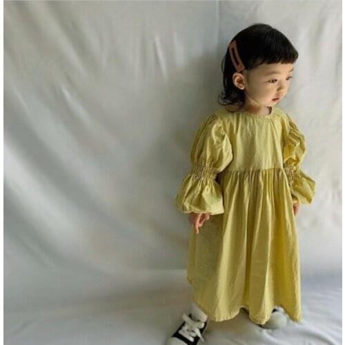 2021 Summer Girls Puff Sleeve Dress Kids Cotton and Linen Literary A-line Cute Princess Dress Baby Girl Clothes Toddler Vestido