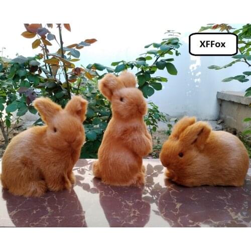 3 pieces a set real life rabbit models plastic&furs brown rabbit dolls gift about 13-17cm xf1983
