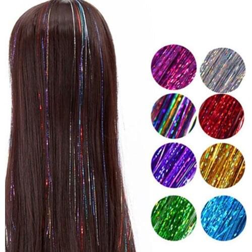 600pcs Rainbow Color Synthetic Girl Headwear Hair Laser Hair Tinsel False Hair Extension Bling Decoration Glitter Strips Party