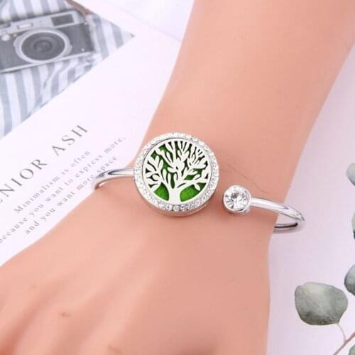 Stainless Steel Aromatherapy Bracelets For Women Jewelry 25mm Crystal Rotatable Essential Oil Diffuser Bracelet Perfume Bangle