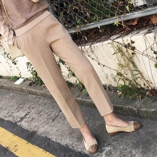 Genuine Wool Women High Waist Pants Autumn Winter 2020 Female Wide Leg Pants Warm Womens Trousers Pantalon Femme Zjt1374