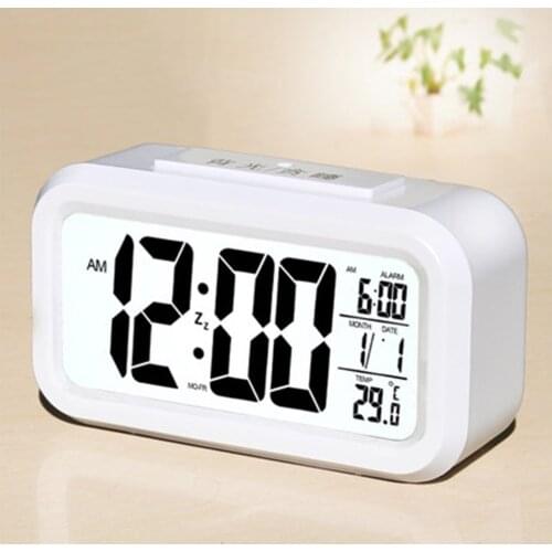 Luminova Square Shape LED Display Digital Electronic Alarm Clock Backlight Temperature Control Time Calendar + Thermometer
