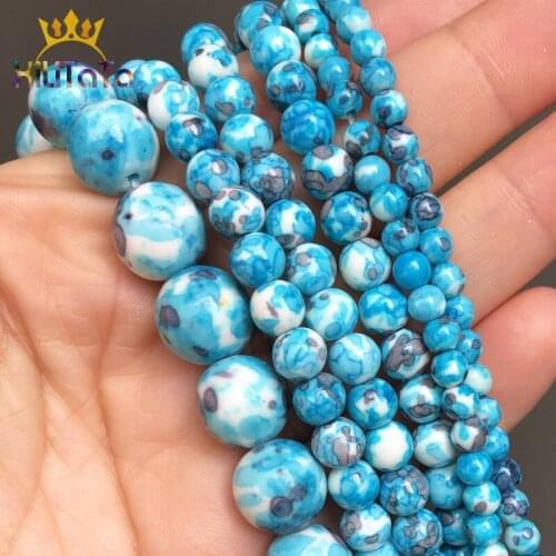 Natural Stone Beads Blue Colorful Rain Jaspers Round Beads For Jewelry Making DIY Bracelet Accessories 15'' 4/6/8/10/12/14mm