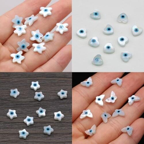 5Pcs Natural Shell Evil Eye Beads Charm Hearts Mother of Pearl Shell Beads Used for DIY Jewelry Making Crafts Bracelet Necklace
