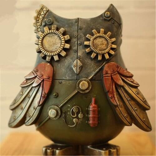 EUROPEAN RETRO DECORATION HOME CREATIVE MACHINERY INDUSTRIAL WIND OWL PIGGY BANK ANTI-FALL PRACTICAL HOME DECOR A1221