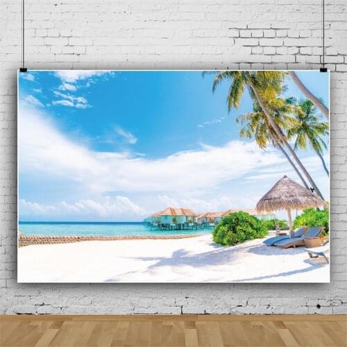 Photography Background Summer Hawaiian Seascape Blue Sky White Clouds Beach Vacation Backdrop Studio Photo Props Custom Banner
