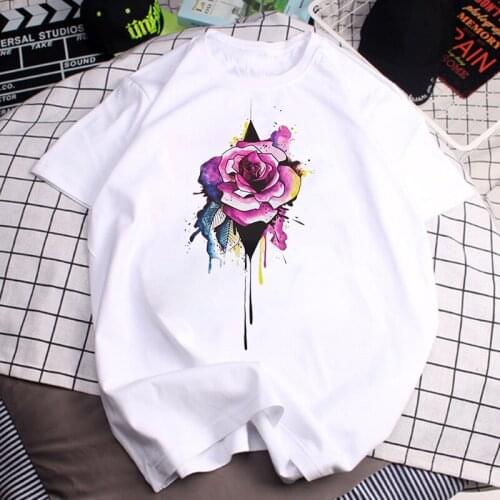 Women O Neck T-shirts Loose Short Sleeve Summer Ladies Stylish Print Graphic White T Basic Top T Shirt Female Simple T-Shirt