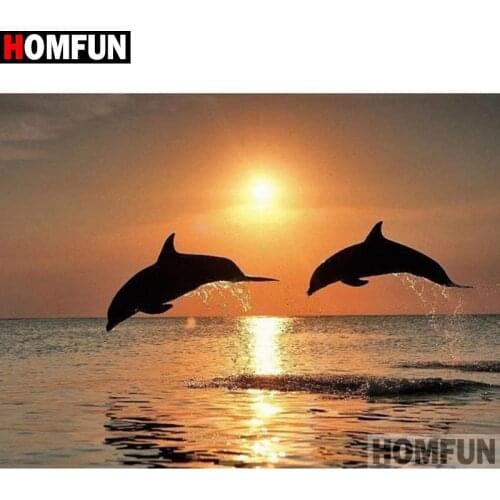 HOMFUN Paint With Diamond Embroidery "Dolphin sunset" Diamond Painting Full Square Round Picture Of Rhinestone Decor A26118