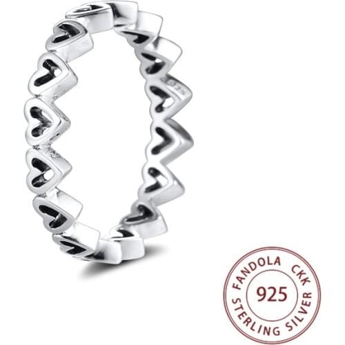 Authentic 925 Sterling Silver Freehand Hearts Wedding Rings for Women Fashion Jewelry Bague Femme anillos