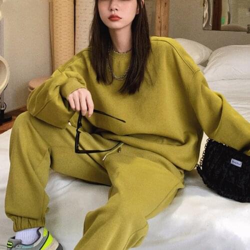 Autumn Winter Loose Two Piece Set Women Long Sleeve Sweatshirt Tops + Sweatpants Pants Suits Casual Tracksuits 2 Pieces Outfits