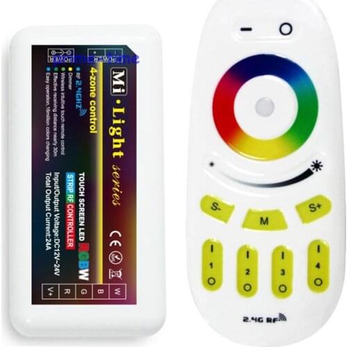 Milight 2.4g 4 zone Touch Screen Wireless RF Remote + DC12-24V 10A Controller Dimmer For RGBW RGBWW LED Strip Light