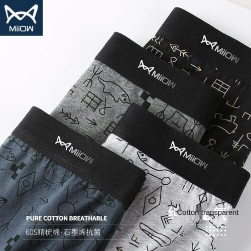 MiiOW Genuine Mens Underwear, Mens Cotton Boxer Shorts, Graphene Antibacterial Sports Boxer, Student Trendy Pants