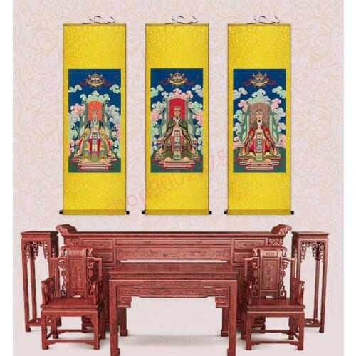 Customized) The Taoist statues of Sanguan emperor, the portrait of Lagerstroemia indica, and silk scroll paintings