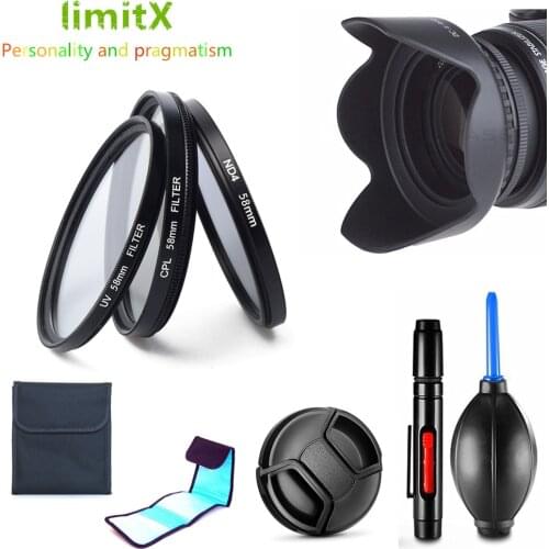 Filter kit UV CPL ND4 + Lens Hood + Cap + Cleaning pen for Canon EOS M5 M6 M10 M50 M100 M200 15-45mm / EF 50mm f1.8 STM Lenses