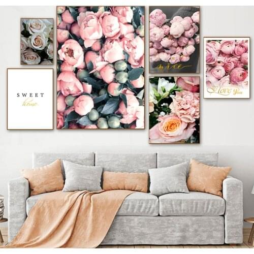 Wall Art Picture For Living Room Home Decoration Canvas Painting Nordic Decor Elegant Peony Flower Phrase Poster And Print
