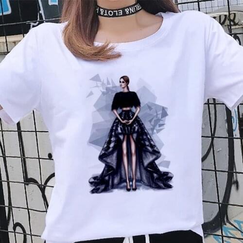 The New Fashionable cool lady image printed T Shirts Harajuku Casual Slim White Short sleeve Tops T-shirt Womens street clothes