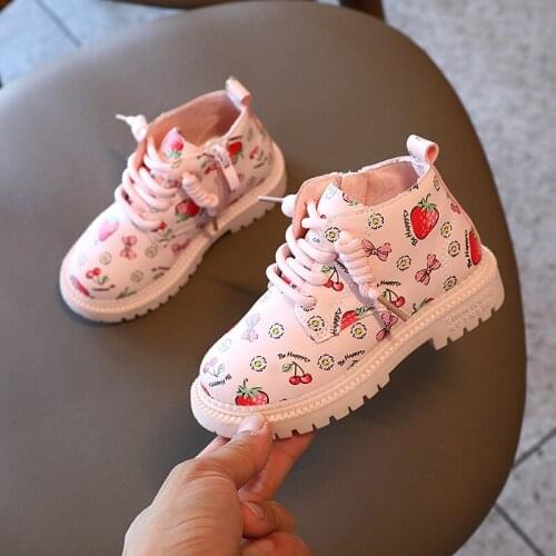 Autumn New Children Fashion Boots Strawberry Decoration British Girls Princess Shoes