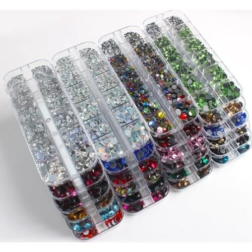New Box Set 36 Colors 12 grid box Hotfix rhinestone 1200pcs Flatback crystal stone for DIY clothing shoe bag free shipping